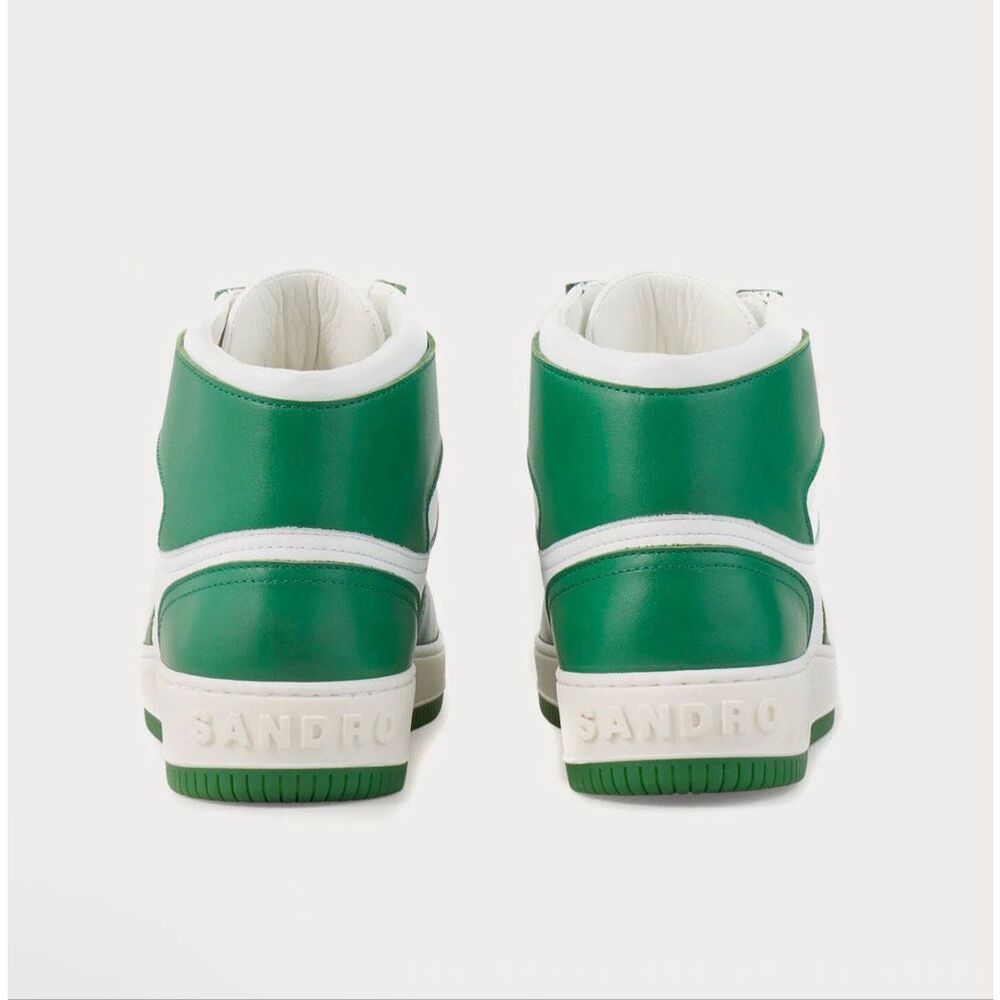 Sandro Leather High Top Sneakers in Green & White Size 41 - Picture 2 of 8